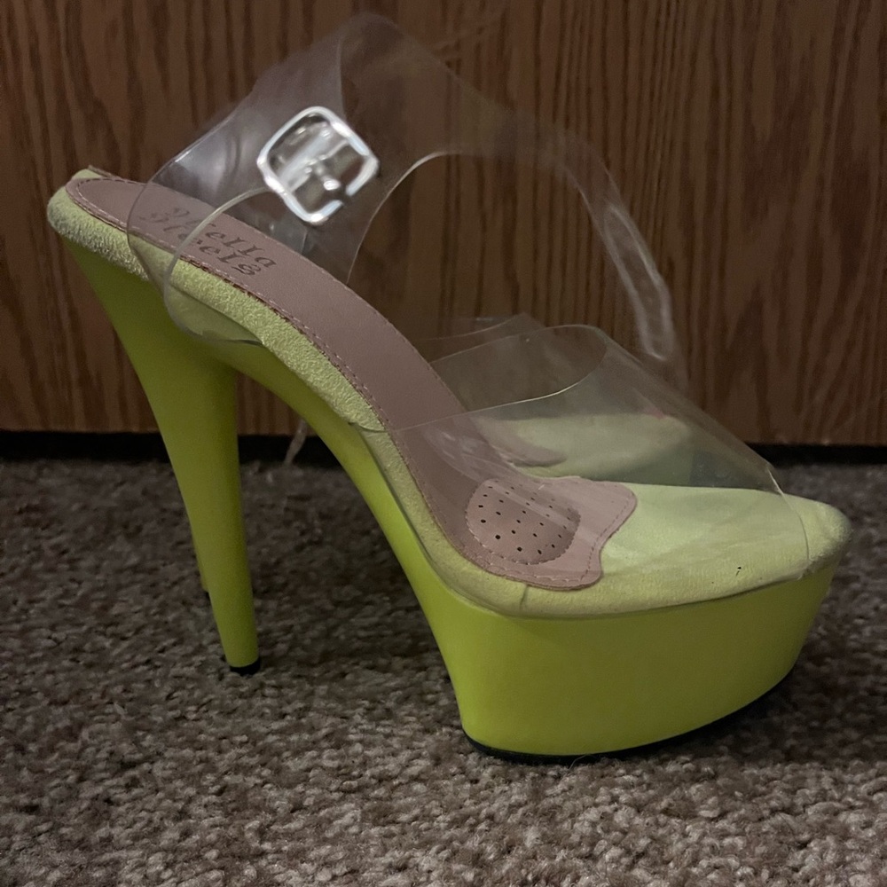 Hella Heels 6in Stiletto Rhylie Electric Highlighter Neon Yellow Green Pole Club - Picture 2 of 8